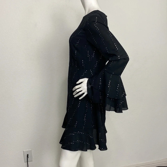 Who What Wear Black Silver Crew Neck Long Bell Sleeves A-Line Dress Size S - Picture 4 of 7